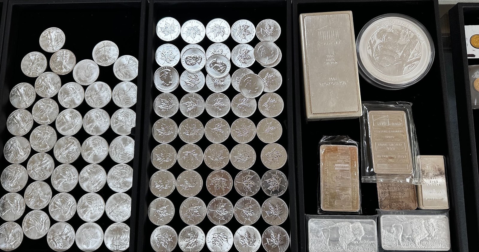 Tray of silver coins from an estate collection at Parker Coin and Bullion